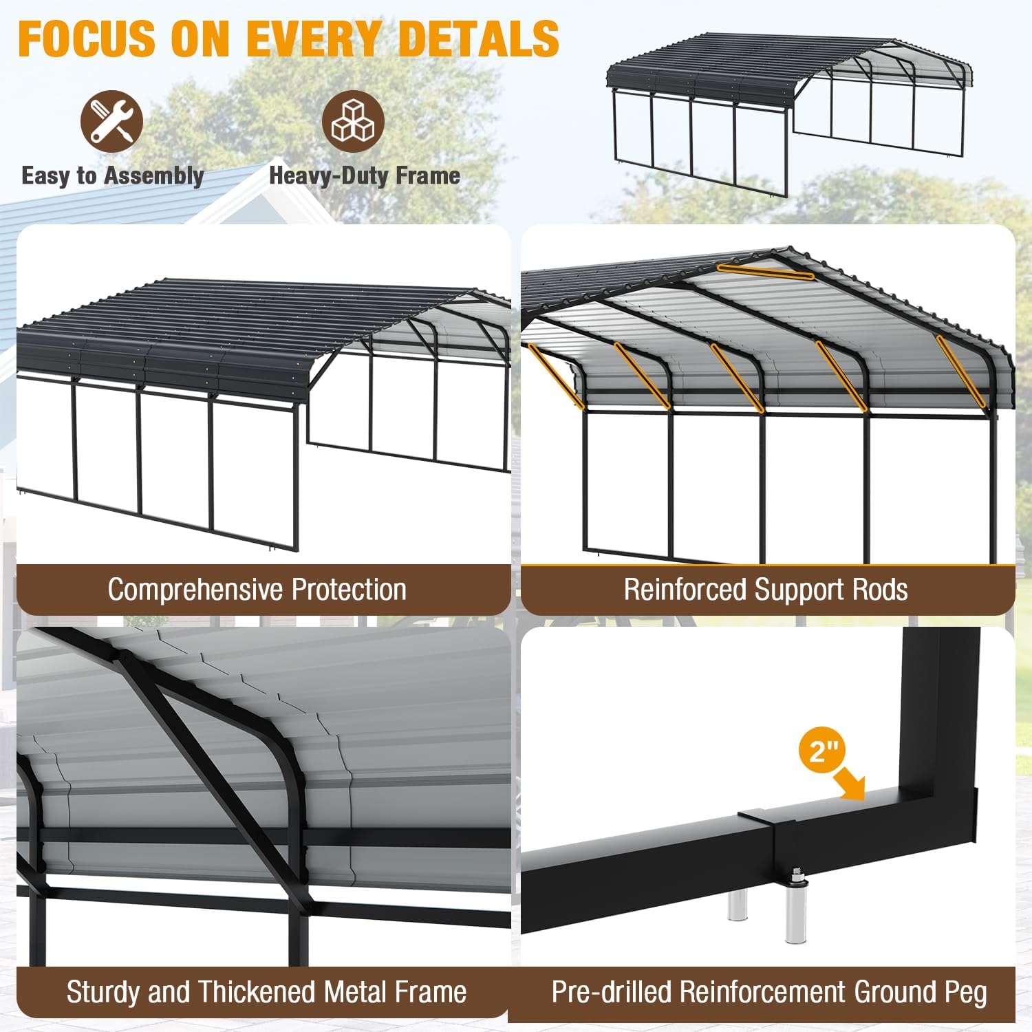 20' x 20' Metal Carport with Galvanized Steel Roof, Grey S636977