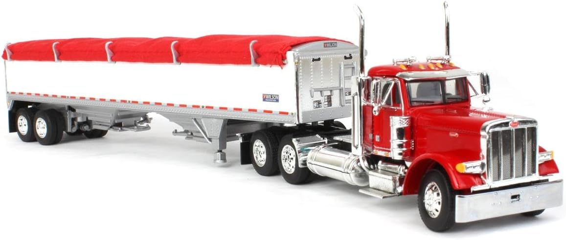 Red Peterbilt 379 Day Cab with White Wilson Pacesetter Grain Trailer E583