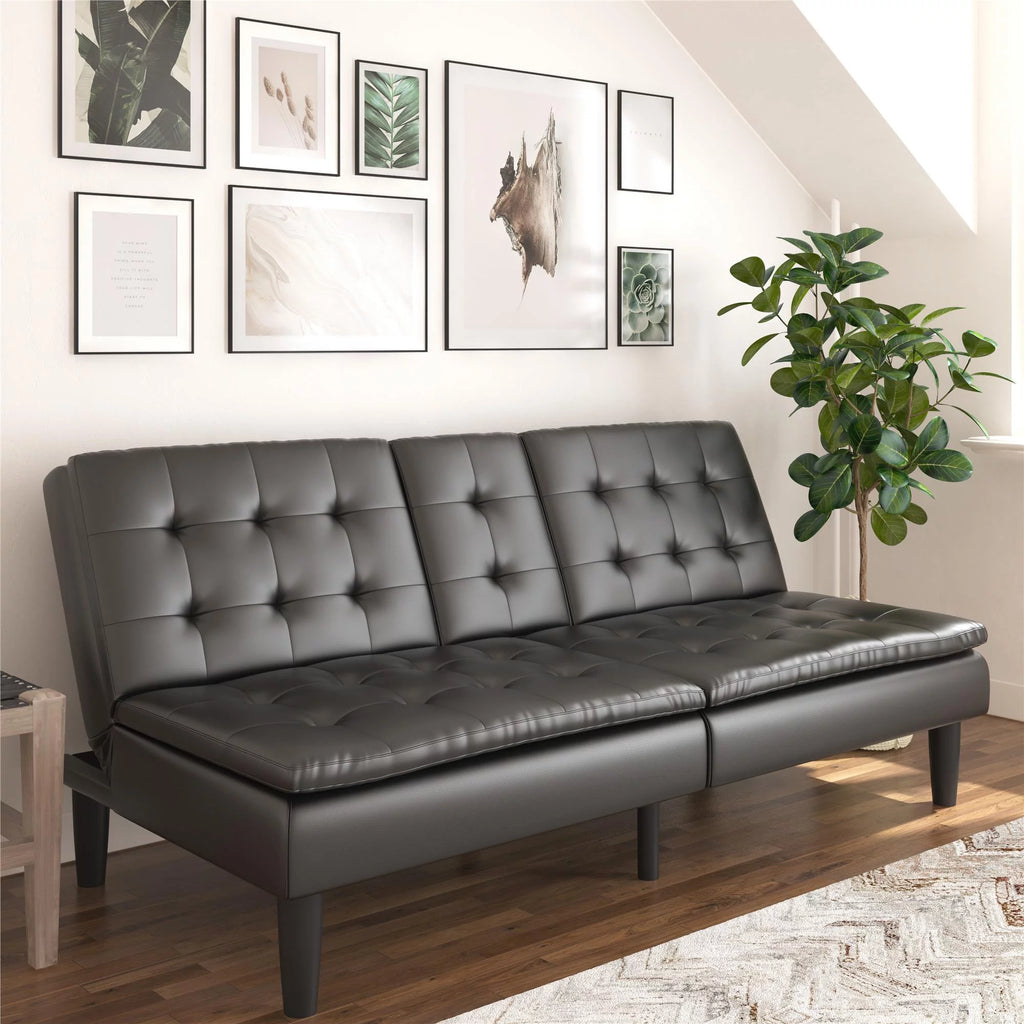 Black Faux Leather Memory Foam Futon with Cupholder and USB O2438