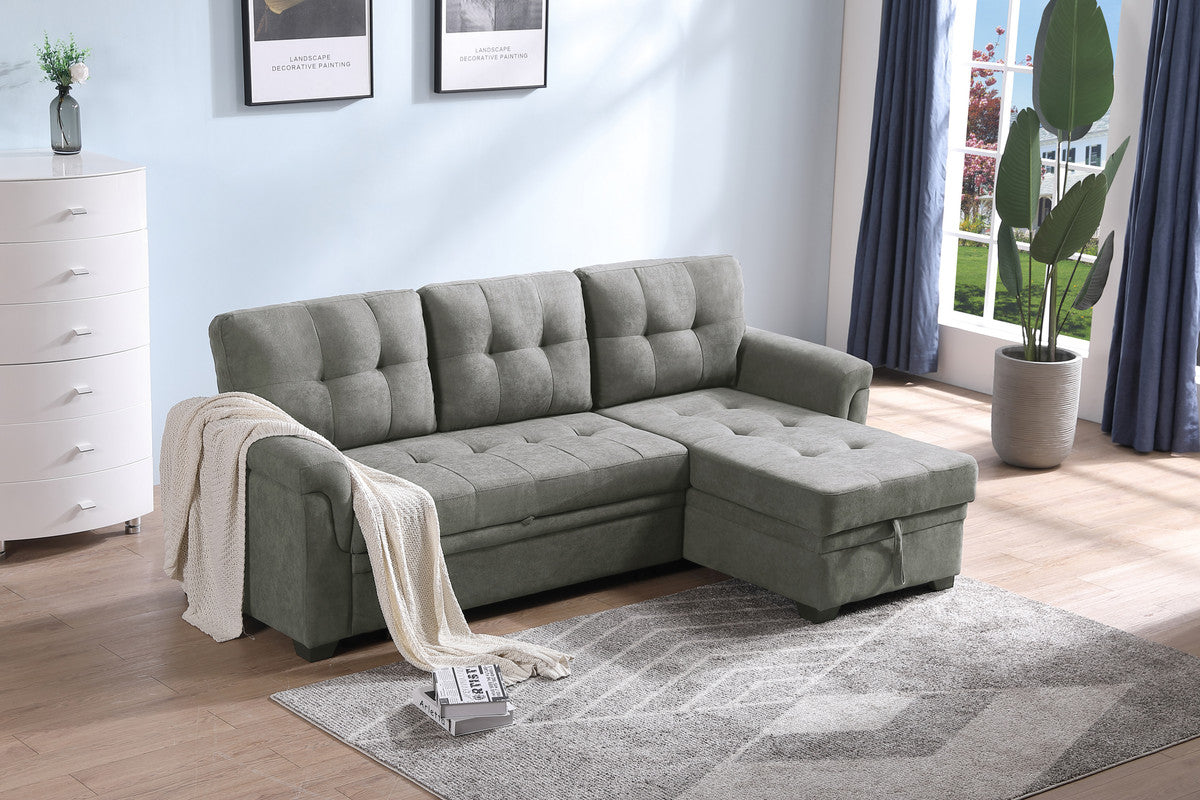 Light Gray Fabric Reversible Sectional Sleeper Sofa Chaise with Storage P997006