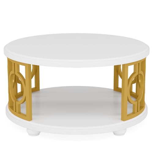 2-Tier Round Coffee Table with Storage Shelf M446542