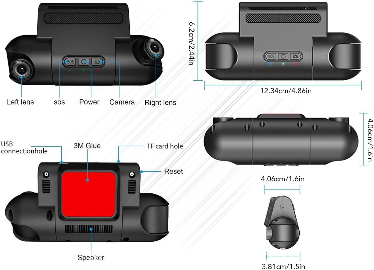 1080P FHD Front and Rear Dash Cam with 170° Wide Angle E340