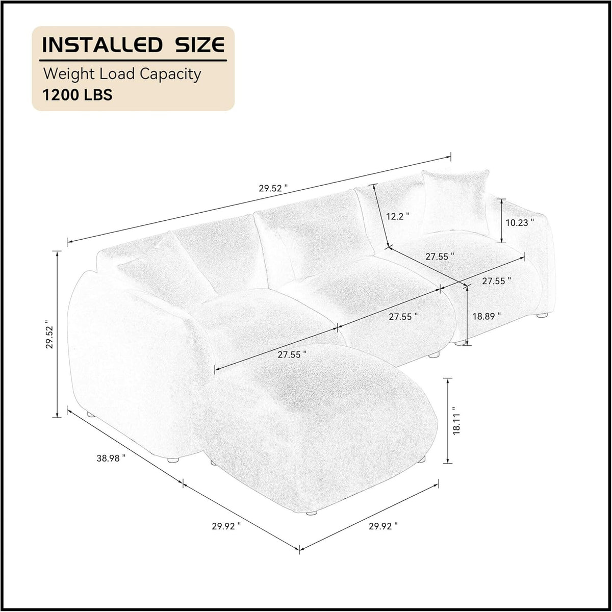 Beige Sectional Sofa with Moveable Ottoman K227653