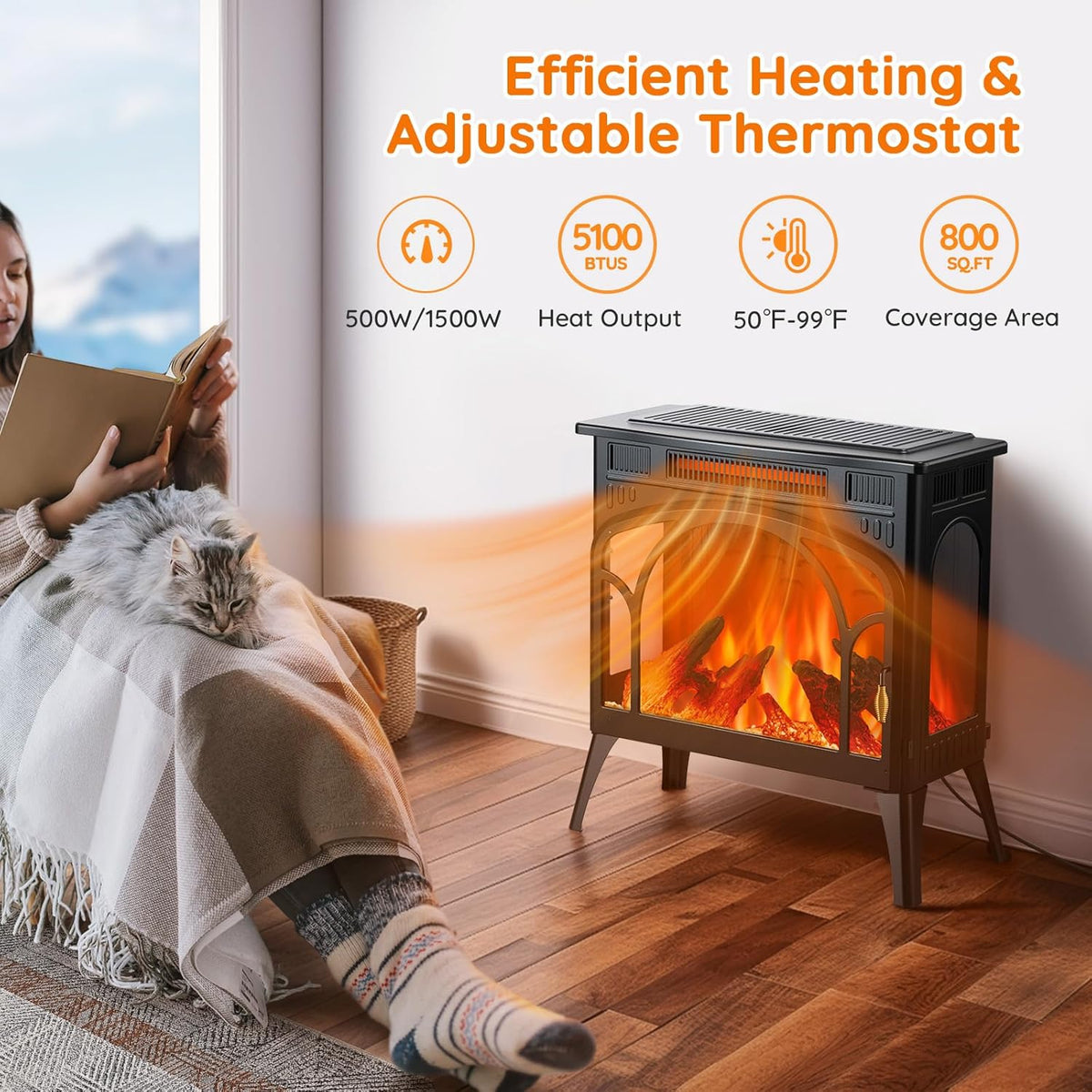 1500W Infrared Electric Fireplace Heater with 3D Flame Effect X759