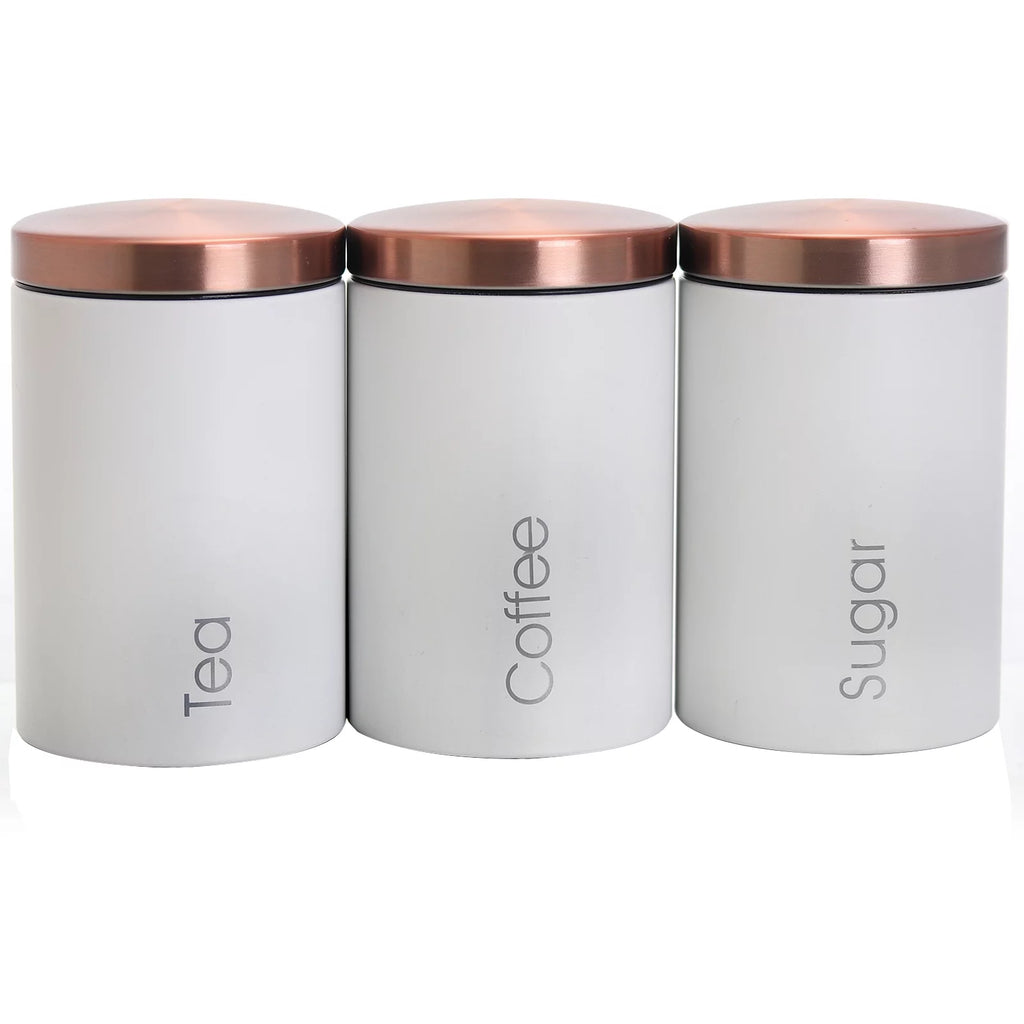 3 Piece Matte White Sugar Coffee Tea Canister Set D717264