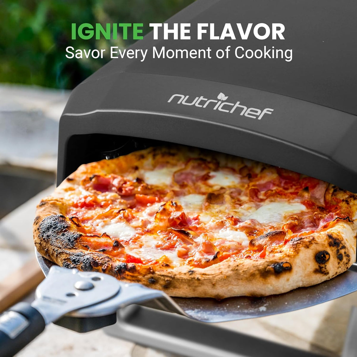 Portable Outdoor Gas Pizza Oven with Foldable Feet, Adjustable Heat Control Dial, Burner, Stone & Regulator Hose, 25.24'' x 16.14'' x 12.40'' K62022