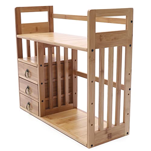 Bamboo Desktop Bookshelf with 3 Drawers (Nut-Brown) Q947