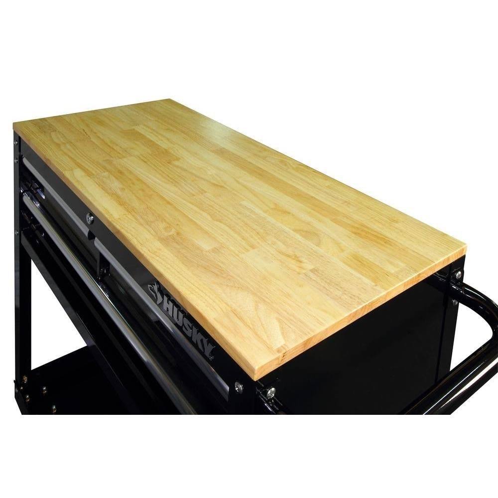 36 in. 3-Drawer Rolling Tool Cabinet Cart with Wood Top Black R2264