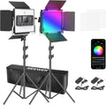2-Pack Dimmable RGB LED Video Light Kit with Stands and Bag O60848