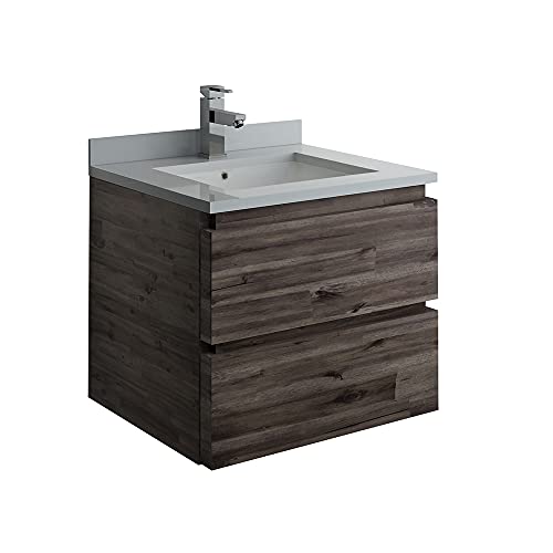 24 Inch Wall Hung Bathroom Vanity with Quartz Countertop and Ceramic Sink U193