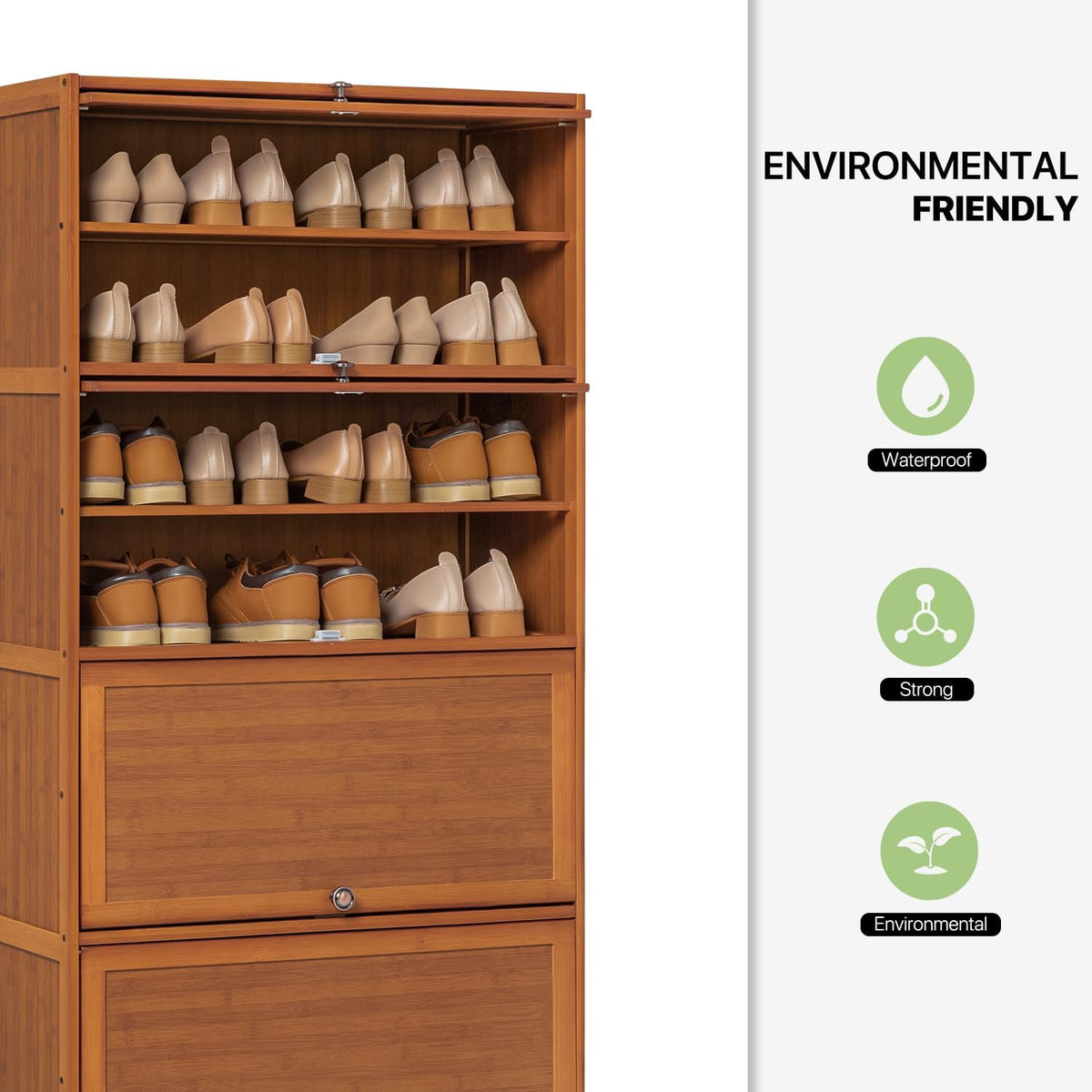 Bamboo 8 Tier Shoe Shelf Storage Rack with Flip Doors Y718089
