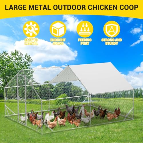 Large Metal Chicken Coop with Waterproof Cover 9.8 x 13.1 x 6.6ft H280