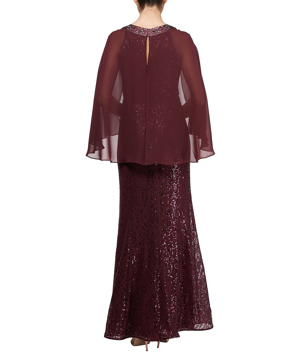 Sequin Lace Chiffon Capelet Gown S54494