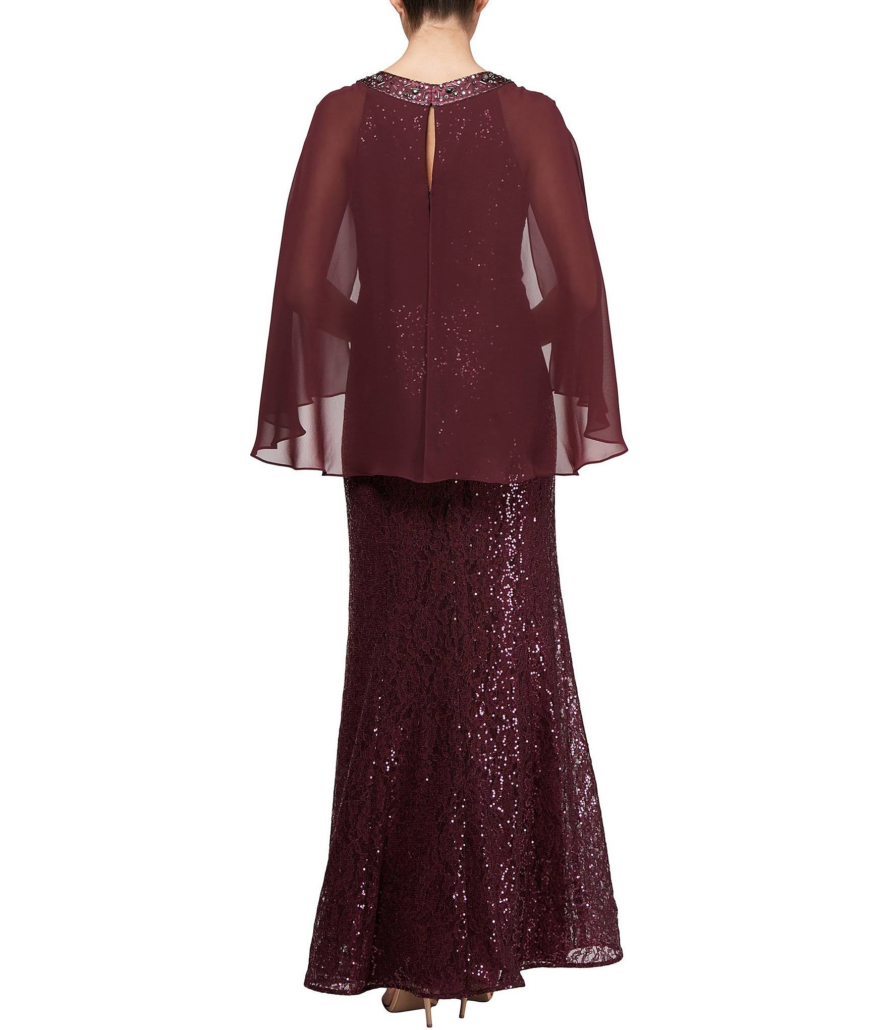 Sequin Lace Chiffon Capelet Gown S54494