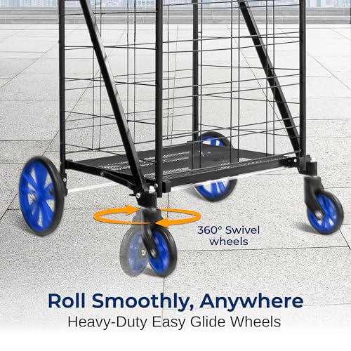 Folding Grocery Utility Shopping Cart with 360 Swivel Wheels, Double Basket, 110 lbs Capacity V4425