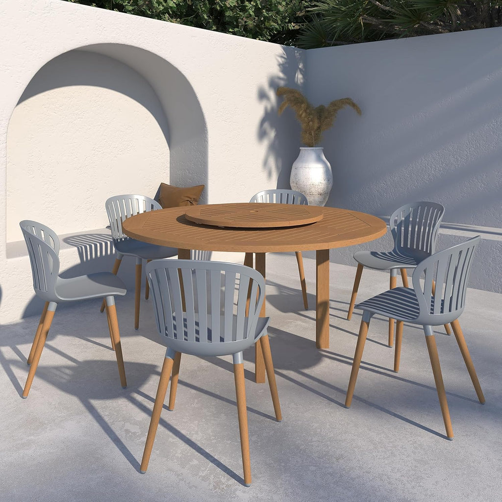7-Piece Round Dining Set, Eucalyptus Wood, Brown H8065