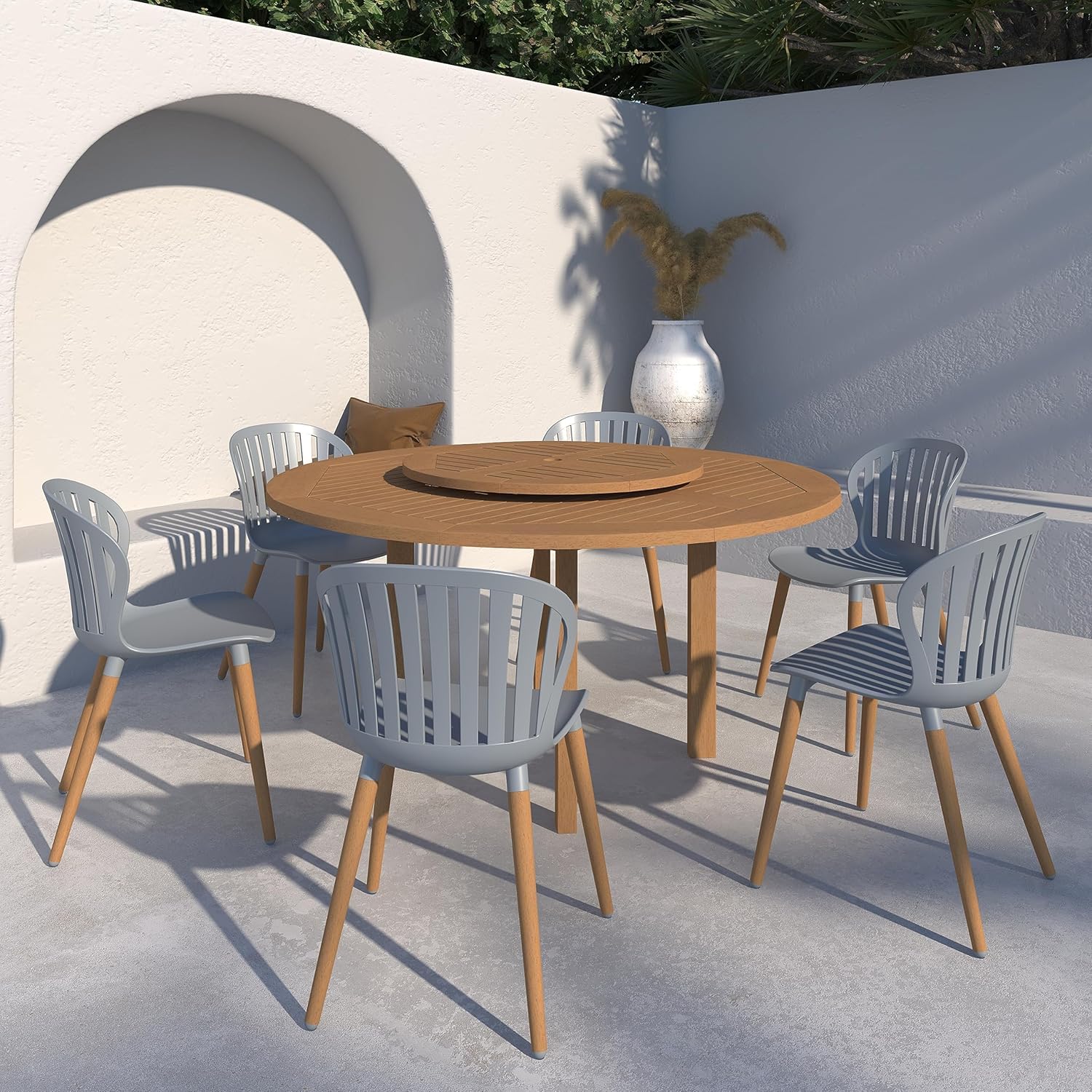7-Piece Round Dining Set, Eucalyptus Wood, Brown H8065