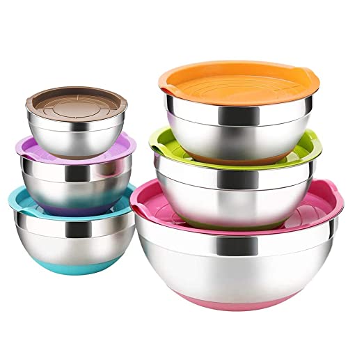 6 Piece Stainless Steel Mixing Bowls with Airtight Lids P383
