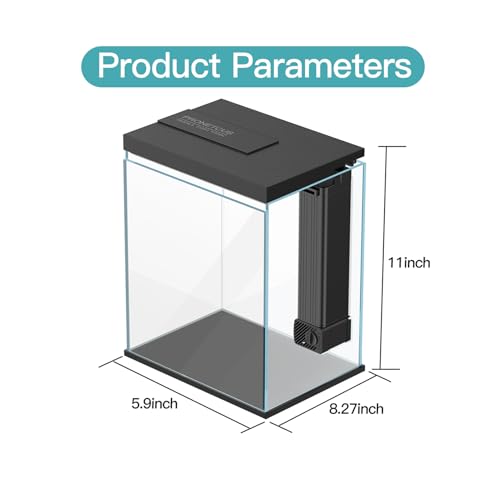 2 Gallon Glass Betta Fish Tank with Heater Filter and Light K81373