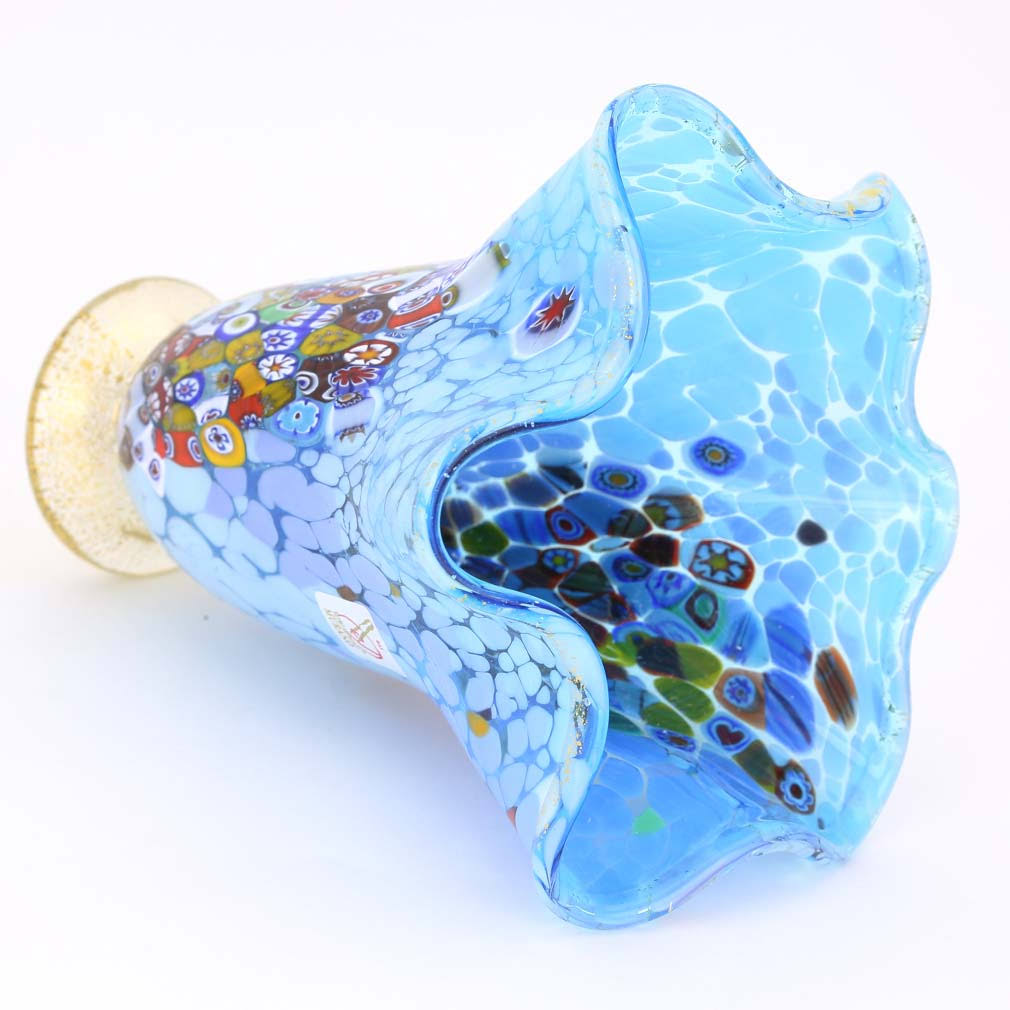 Aqua Murano Glass Millefiori Vase I488