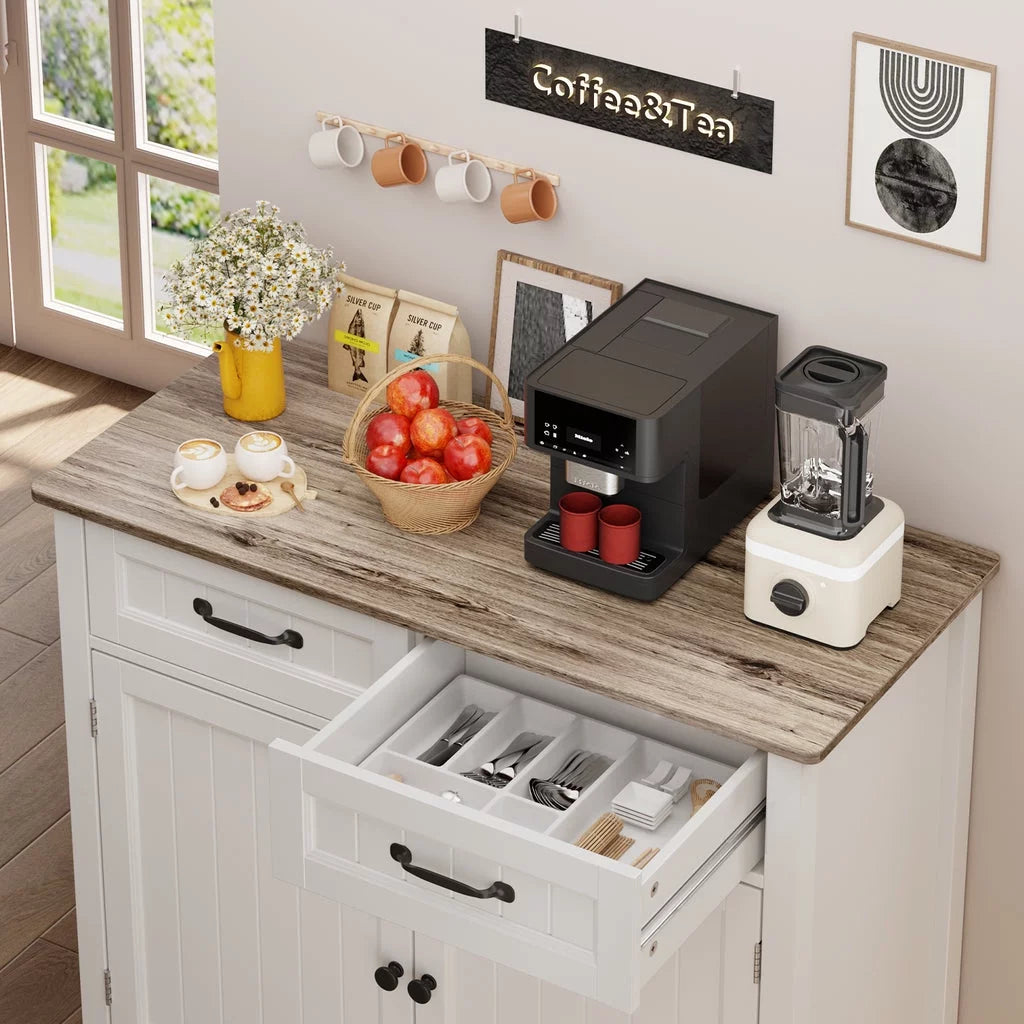 Grey Kitchen Sideboard Buffet Cabinet with Drawers and Adjustable Shelf T7107