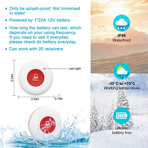 Wireless Caregiver Pager Call Button Emergency Alert System Waterproof Call Bell O757