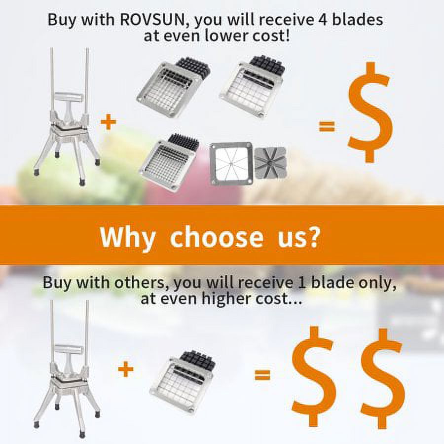 Commercial Vegetable Chopper French Fry Cutter with 4 Sizes Blades, Stainless Steel V344