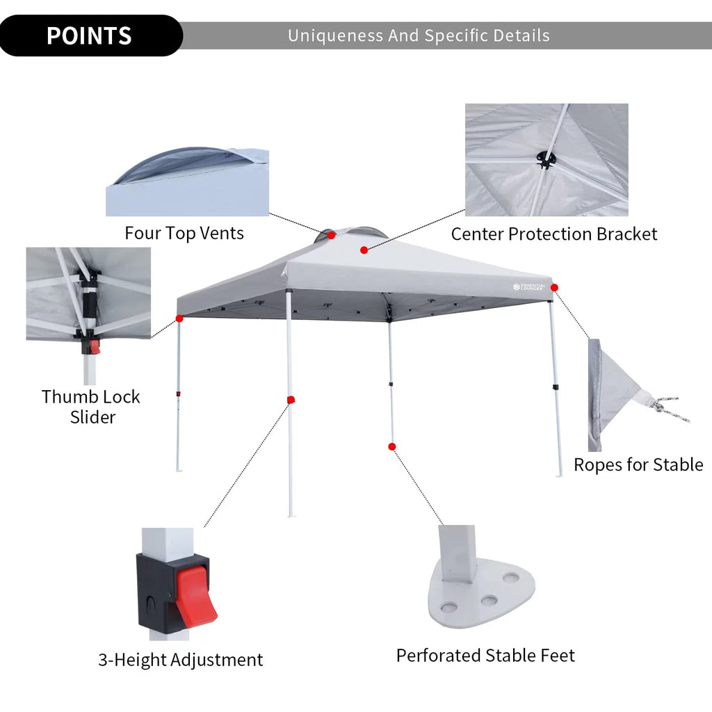 Grey 10x10ft Pop Up Outdoor Canopy Tent with Wheeled Carrying Bag I313004