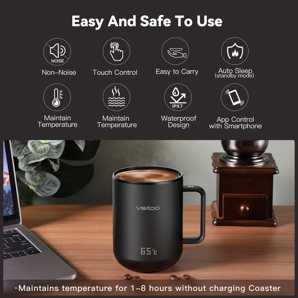 Black Self Heating Coffee Mug 10 oz with Lid P369