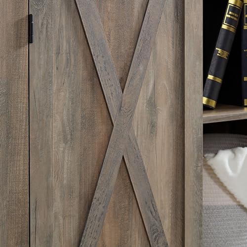 Tall Storage Cabinet Bookcase with Sliding Barn Door and Adjustable Shelf I423