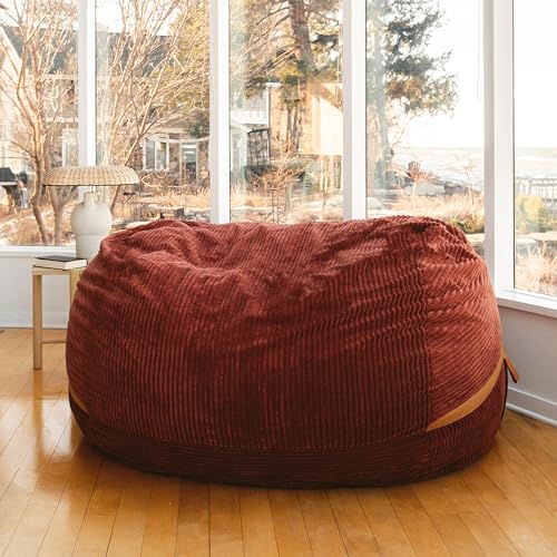Deep Terracotta Corded Plush 6 feet Foam Filled Bean Bag Chair with Removable Cover T400448