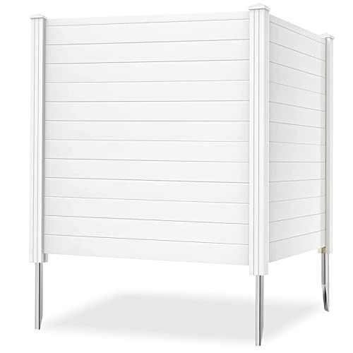White 2 Panel Outdoor Privacy Screen with Iron Stakes M4754