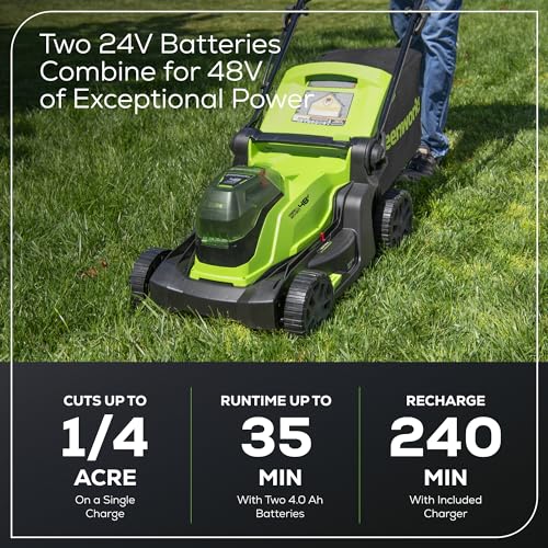 48V 17" Brushless Cordless Push Lawn Mower with 4.0Ah Batteries and Dual Port Rapid Charger D79665