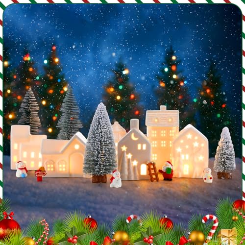 16 Pcs LED Ceramic Christmas Village Set O7686