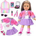 18 Inch Doll Clothes and Makeup Accessories Set with Rainbow Backpack A20017