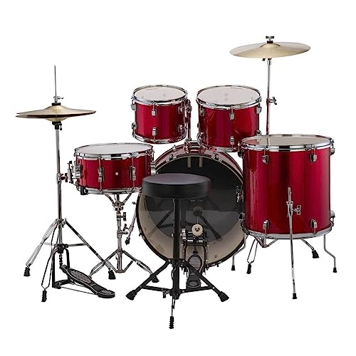 5-piece Complete Drum Set with 22-inch Bass Drum and Cymbals, Red Sparkle I104530