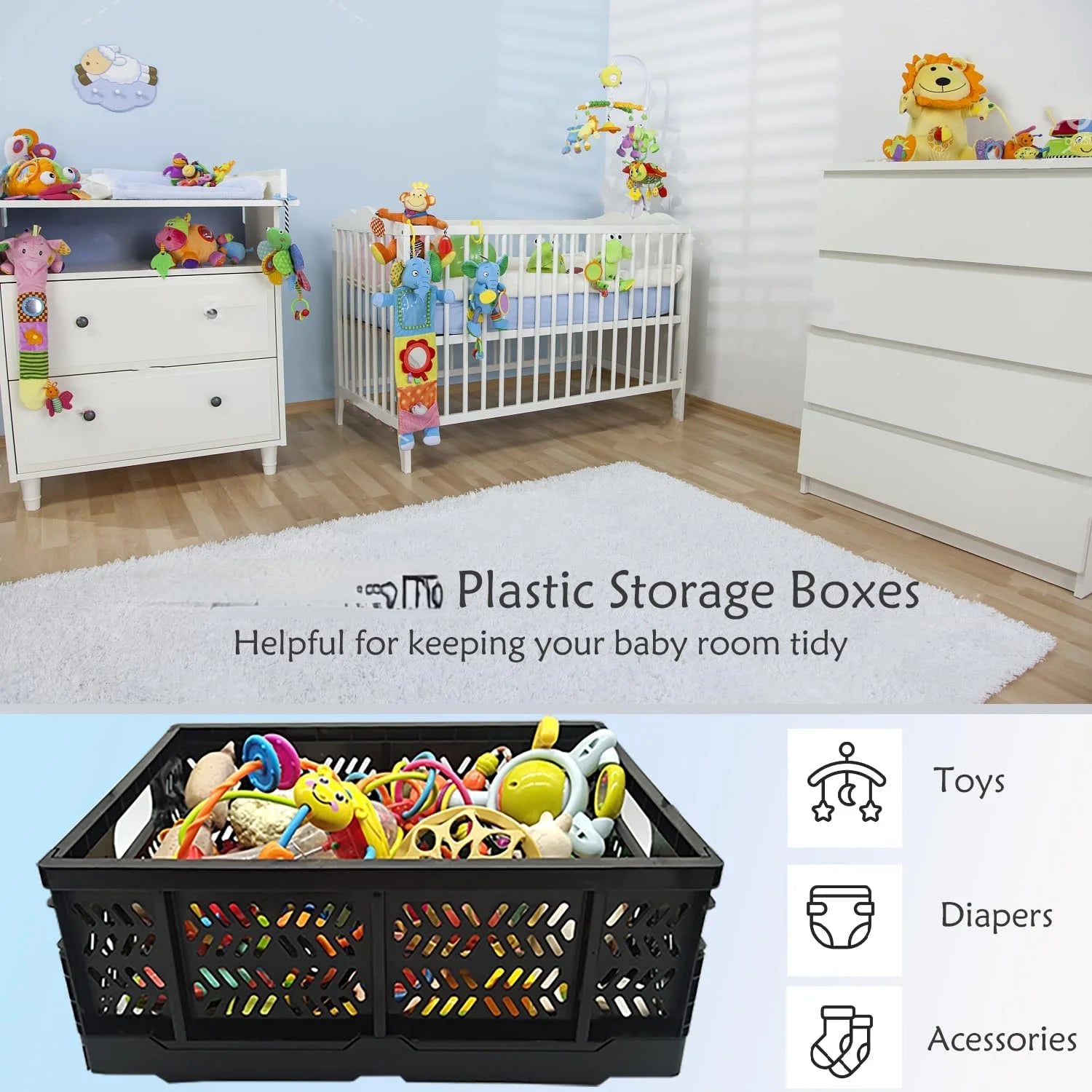 4-Pack Plastic Foldable Storage Crates, 20L, Black K2072