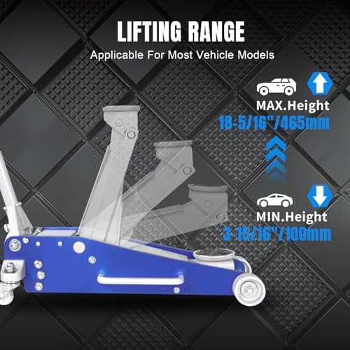 1.5 Ton Aluminum and Steel Hydraulic Low Profile Floor Jack with Dual Piston Quick Lift Pump, 3,000 lb Capacity K39966