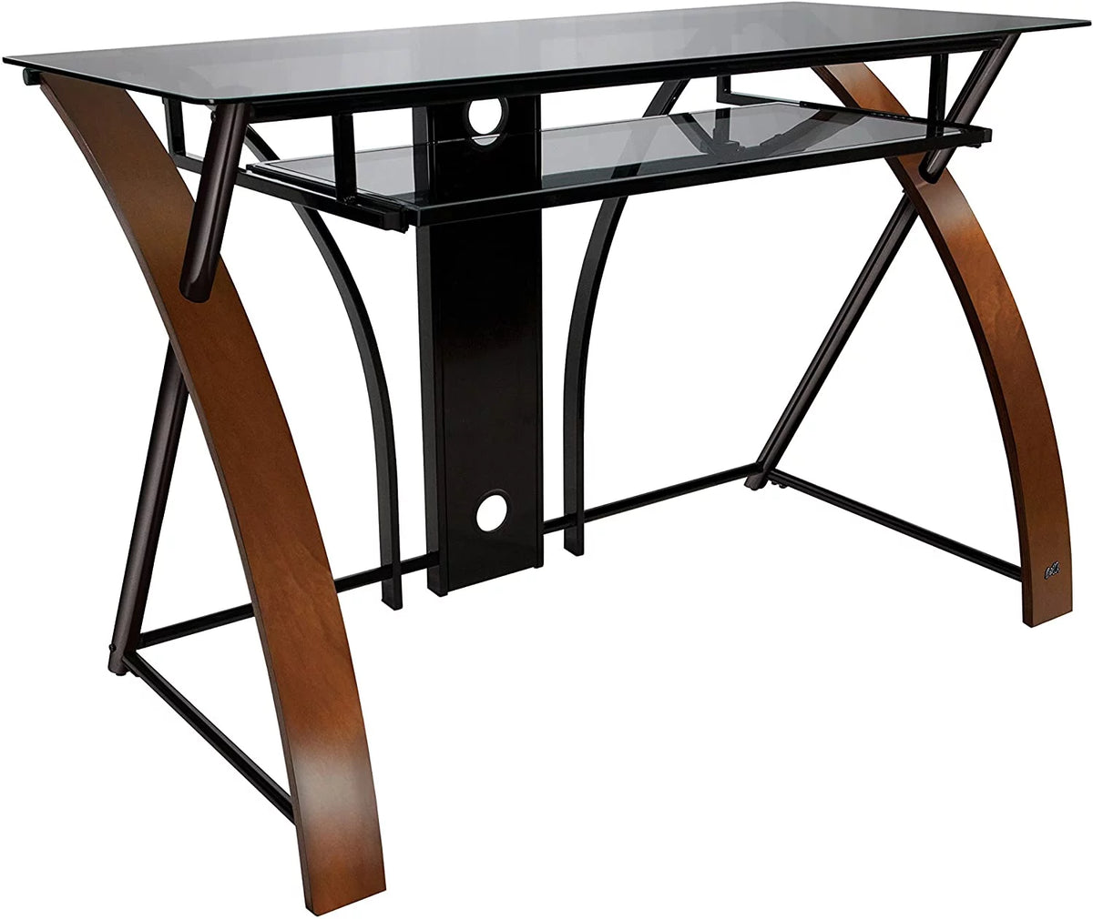 Curved Wood Computer Desk with Keyboard Tray N30817
