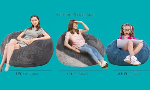 3Ft Faux Fur Memory Foam Bean Bag Chair Blue T9285