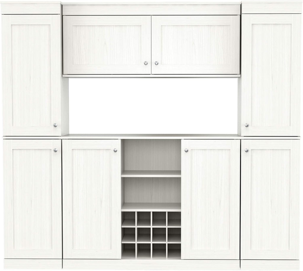 4-Piece Buffet Storage System with 2 Tall/Slim Cabinets, Washed Oak G9794