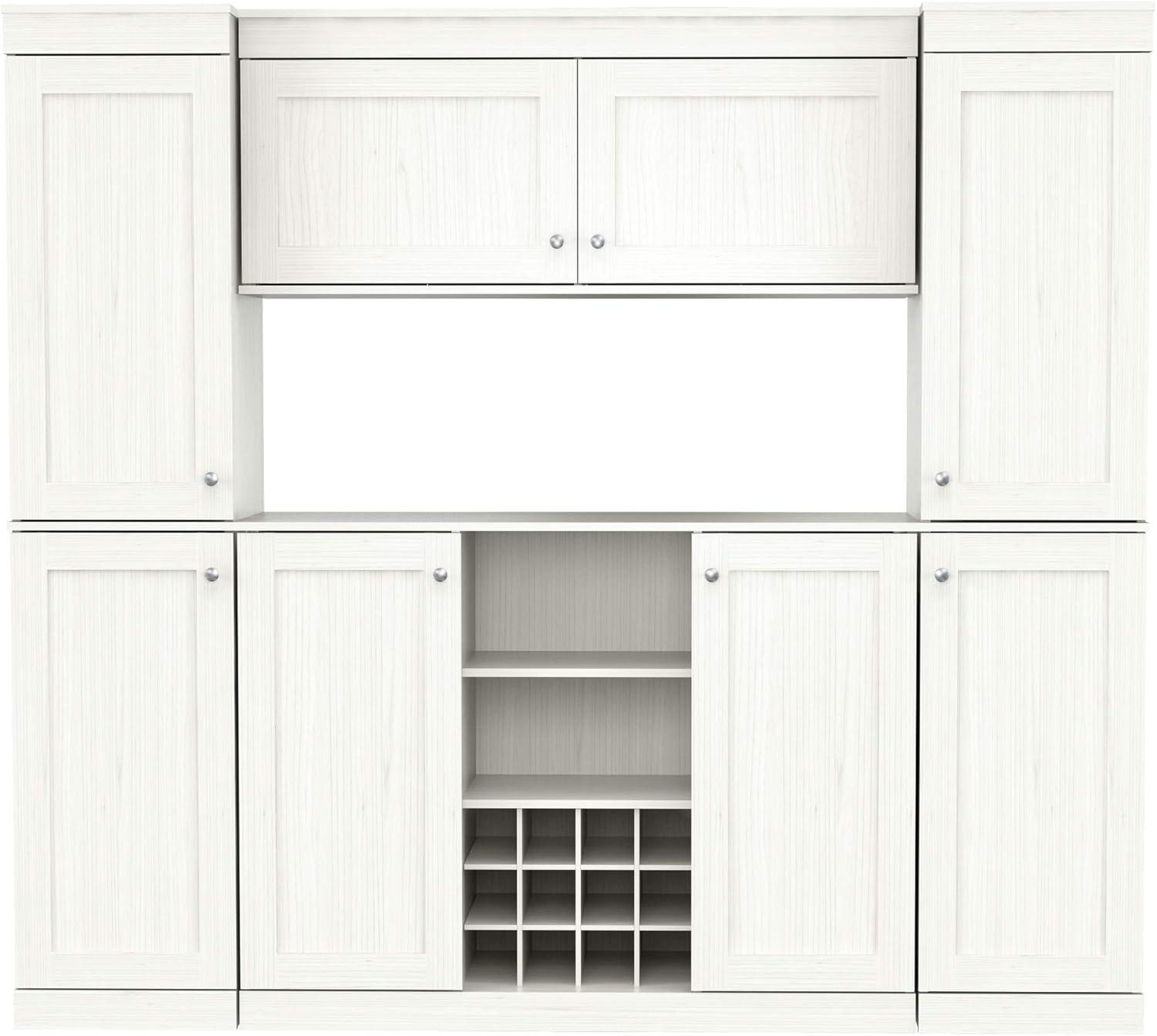 4-Piece Buffet Storage System with 2 Tall/Slim Cabinets, Washed Oak G9794