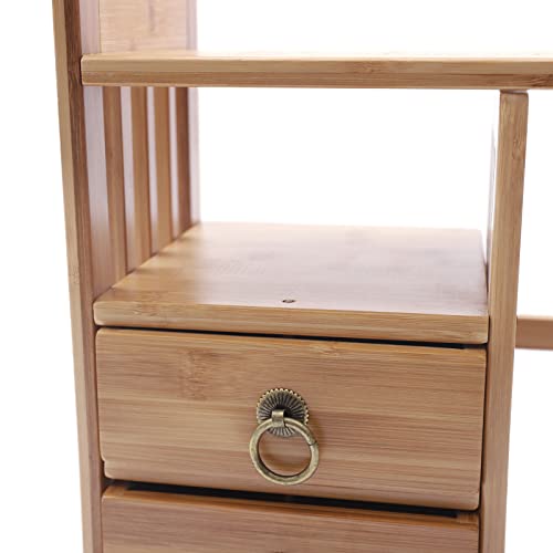 Bamboo Desktop Bookshelf with 3 Drawers (Nut-Brown) Q947