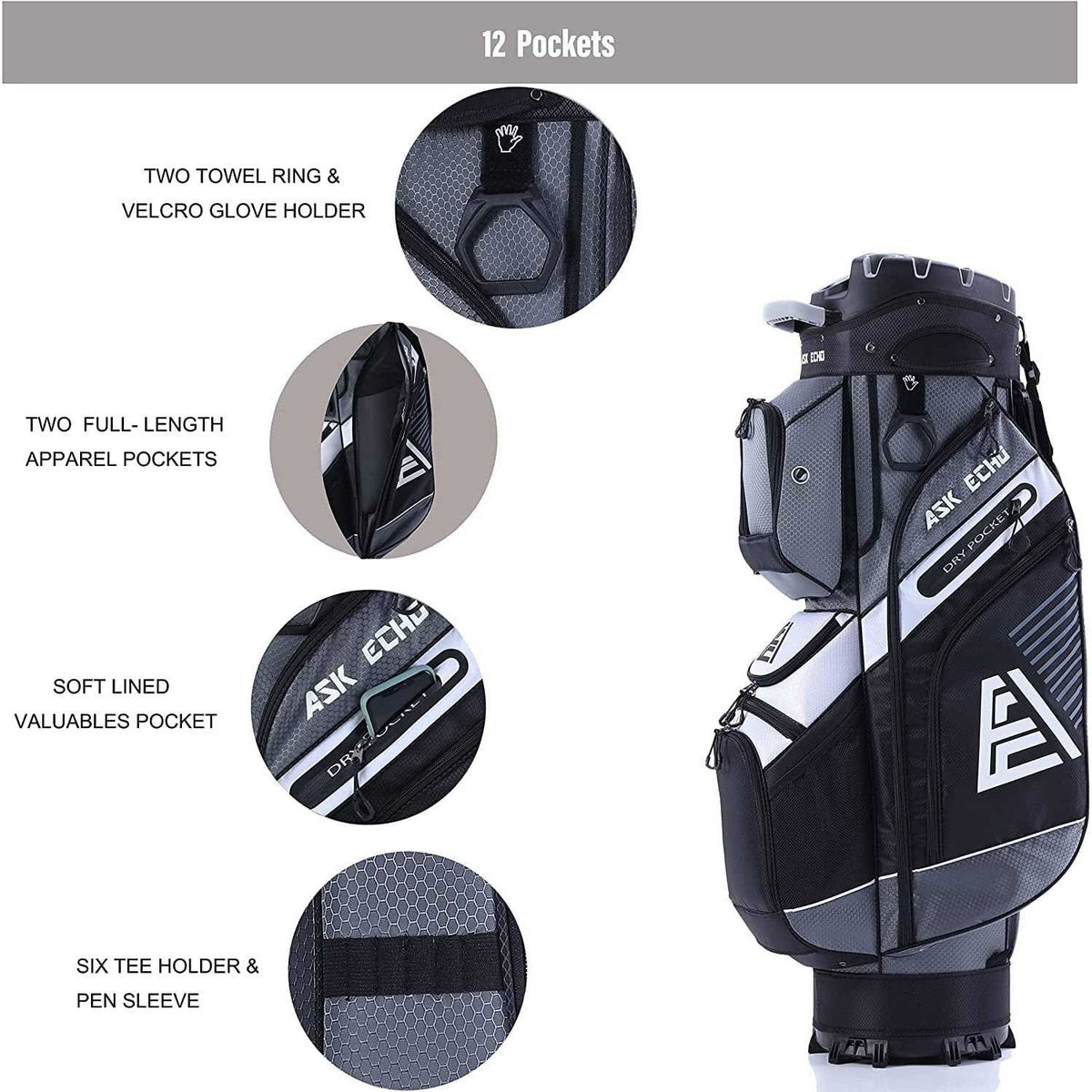 14 Way Organizer Golf Cart Bag with Rain Cover D6268