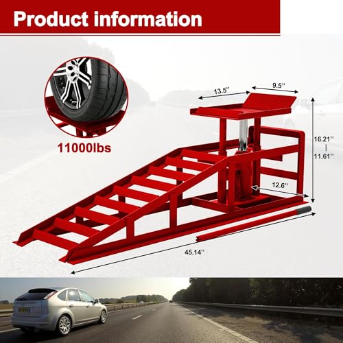 2 Pack Hydraulic Car Ramps 5T 10000lbs Low Profile Lift Height 11.61-16.21 Inches J584157