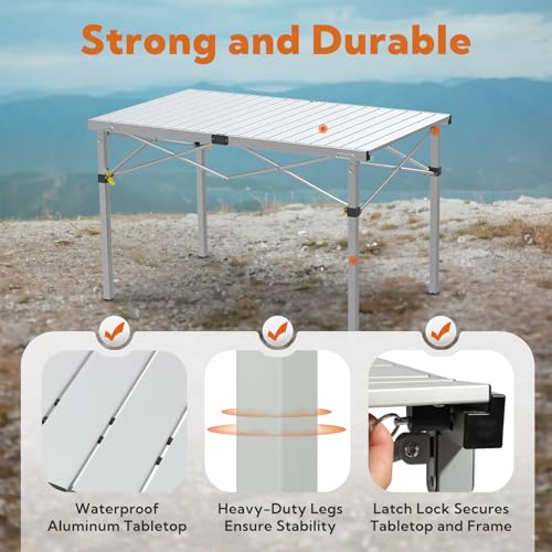 Natural Aluminum Roll-Up Camping Table with Carry Bag R390365