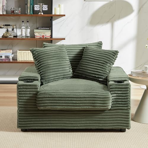 Oversized Corduroy Convertible Sleeper Sofa with Ottoman, Grey V961