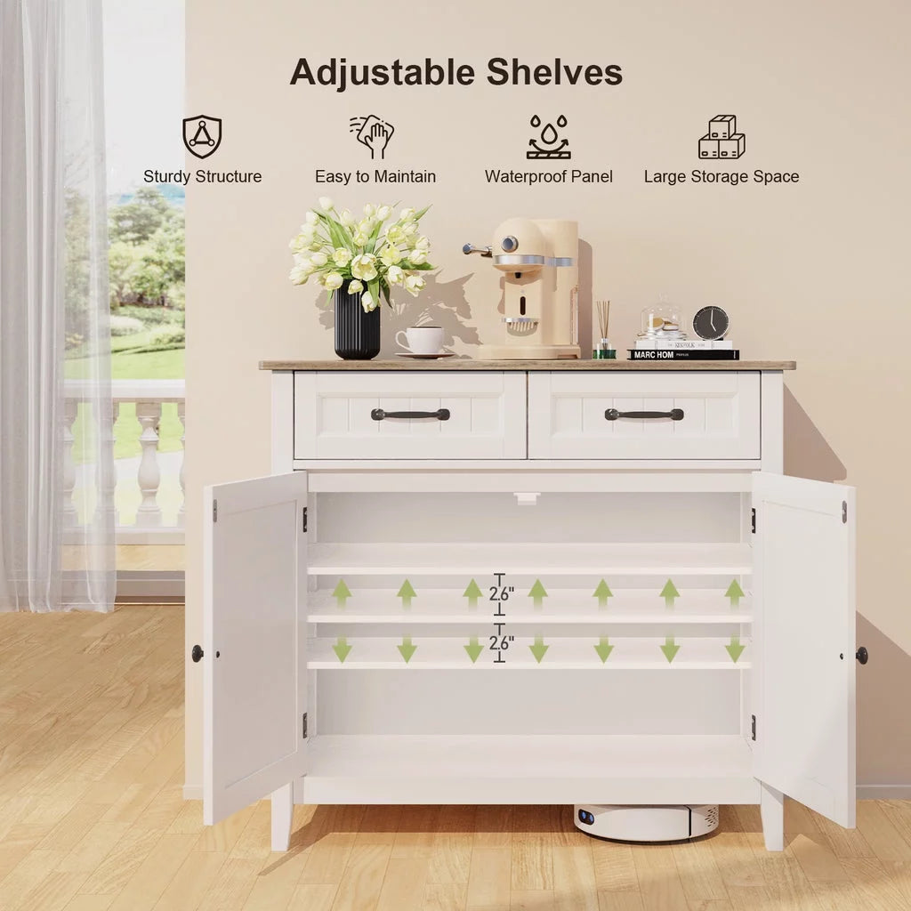 Grey Kitchen Sideboard Buffet Cabinet with Drawers and Adjustable Shelf T7107