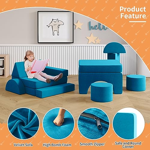 13PCS Modular Kids Play Couch (Blueberry, L) I4581