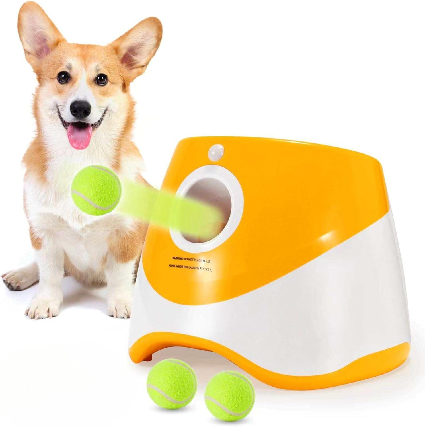 Orange Automatic Dog Ball Launcher with 3 Tennis Balls D457